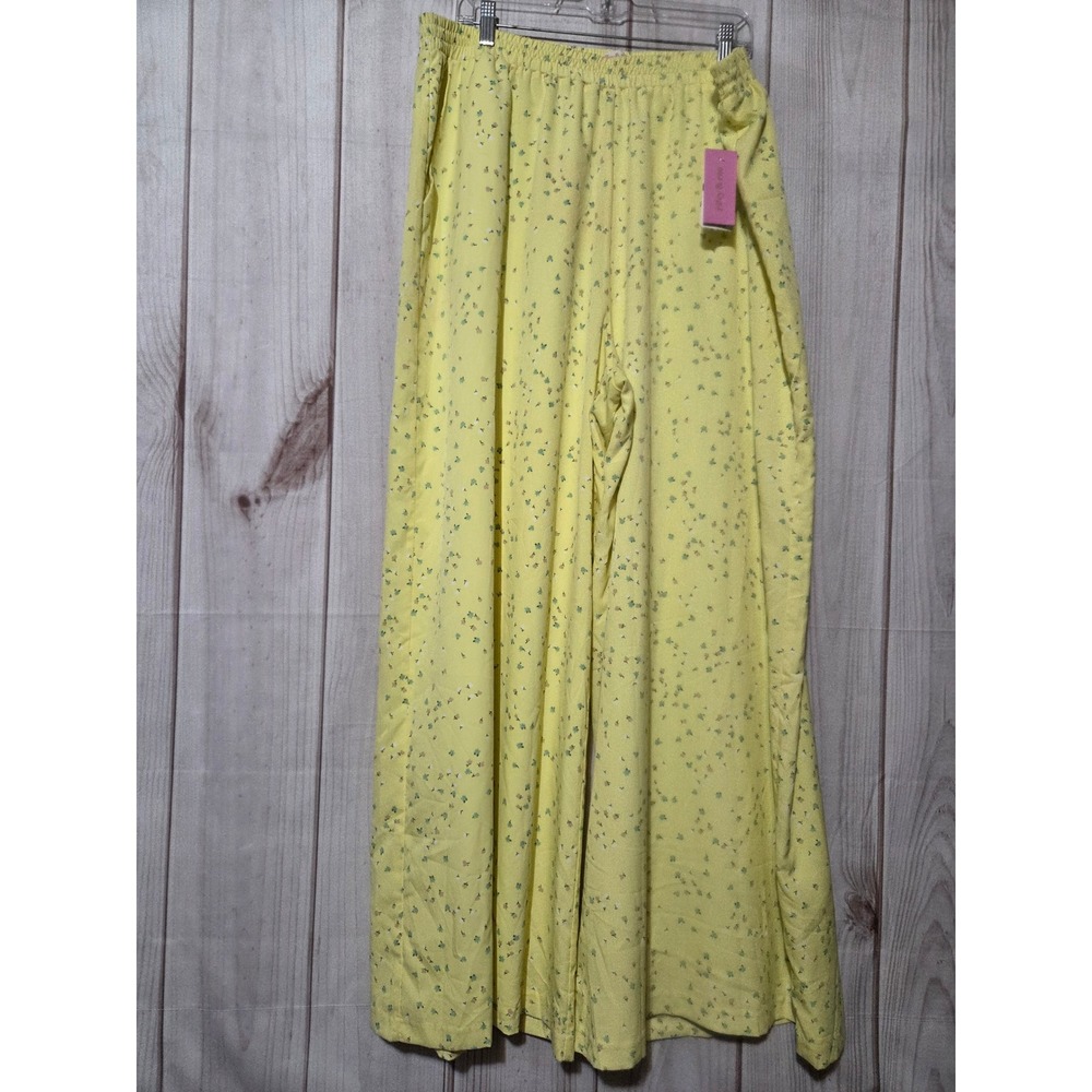 Riley & Rae Yellow Floral Ditsy Print Wide Leg Pants Elastic Waist XXL NEW